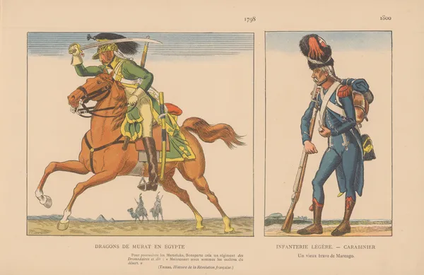 Dragons de Murat en Égypte. 1798, Infanterie Légère — Carabinier. 1800 av Caran d'Ache