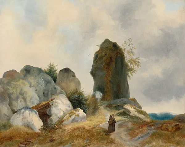 A Rocky Landscape with a Hermit av Carl Blechen