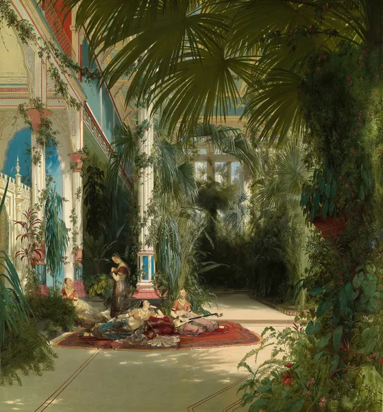 The Interior of the Palm House on the Pfaueninsel Near Potsdam av Carl Blechen