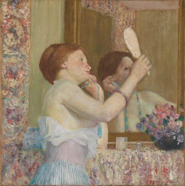 Woman with a Mirror (Femme qui se mire) av Frederick Carl Frieseke