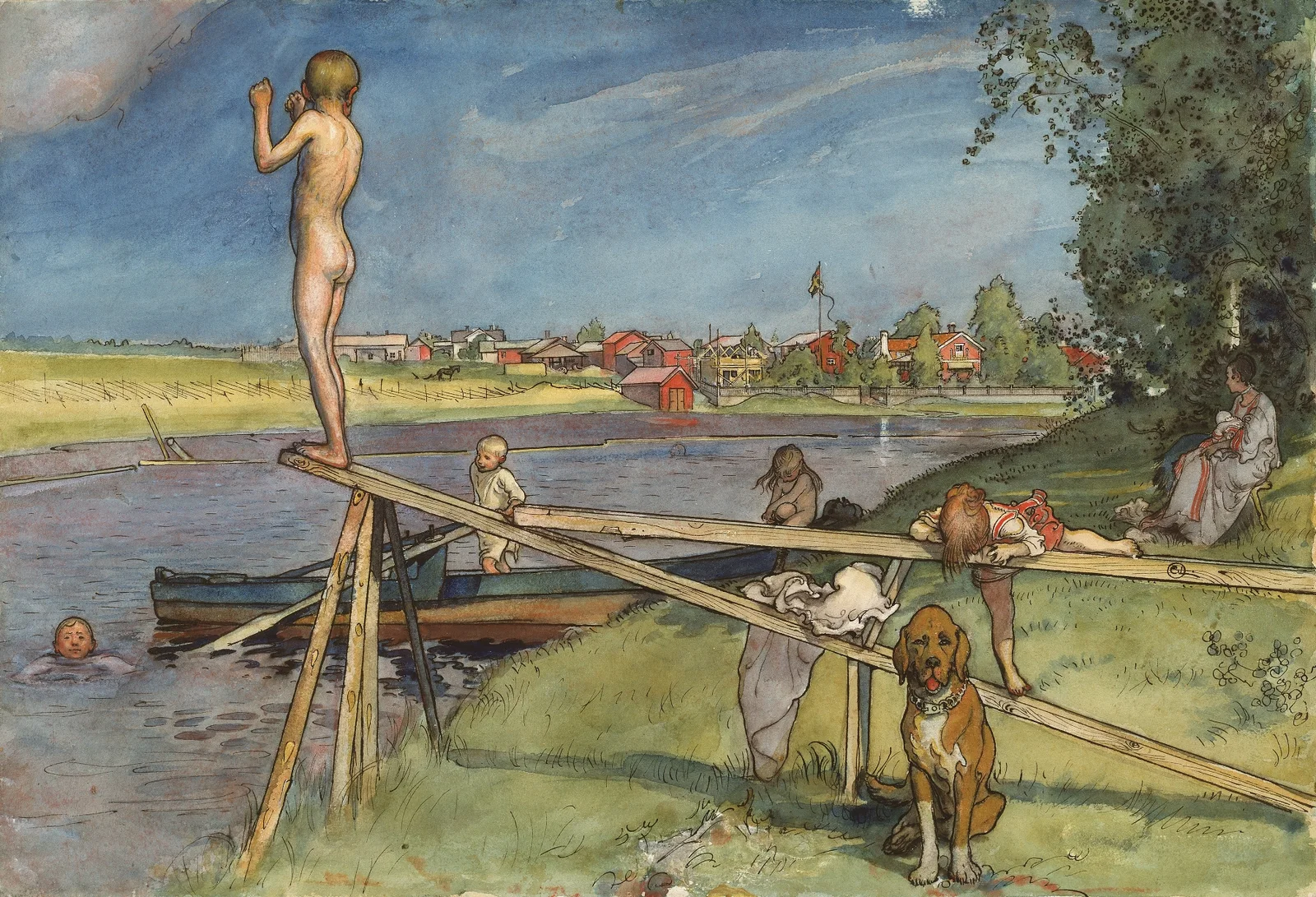 En trevlig badplats av Carl Larsson