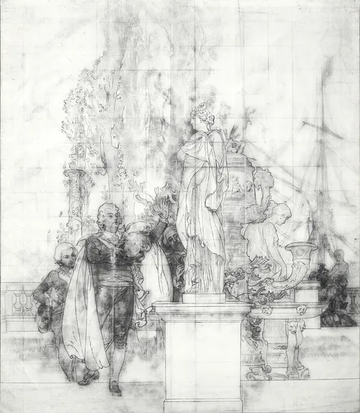 Gustav III som konstens beskyddare och museets grundare mottar antika konstverk av Carl Larsson