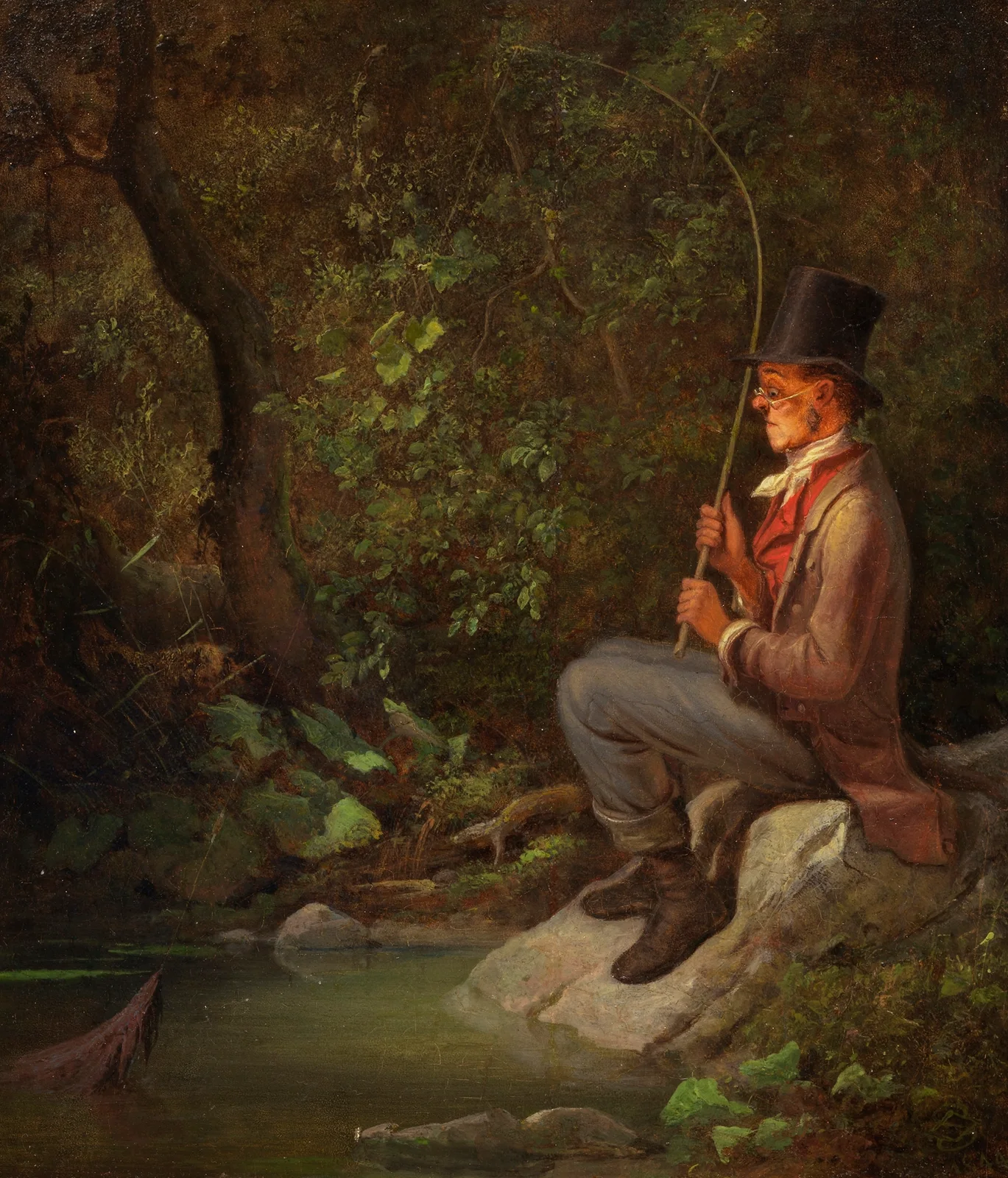 Der Angler am Waldbach av Carl Spitzweg