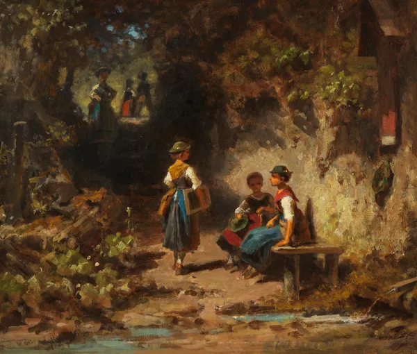 Schulmädchen im Walde av Carl Spitzweg