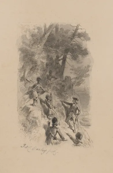 British soldiers scaling a cliff av Felix Octavius Carr Darley