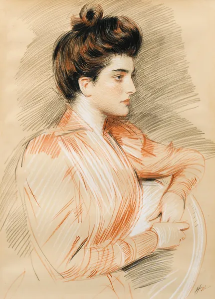 Profile Portrait Of Elisabeth Van Biema av Paul César Helleu