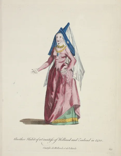 Another habit of a countess of Holland and Zealand in 1480 av Charles Grignion