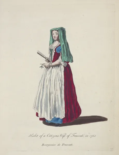 Habit of a citizen’s wife of Frascati in 1768. Bourgeoise de Frascati. av Charles Grignion