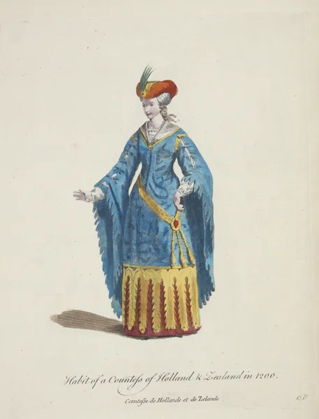 Habit of a countess of Holland and Zealand in 1200. Comtesse de Hollande et de Zelande. av Charles Grignion