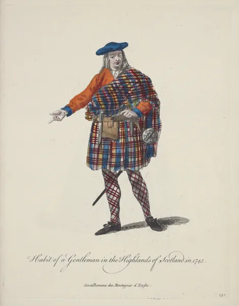 Habit of a gentleman in the highlands of Scotland in 1745. Gentilhomme des montagnes d’Ecosse. av Charles Grignion