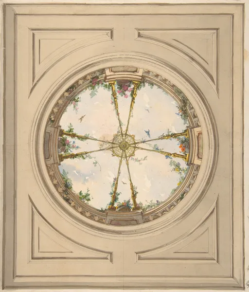 Design for a ceiling painted with clouds and trellis work av Jules-Edmond-Charles Lachaise