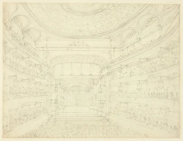 Study for New Covent Garden Theater, from Microcosm of London av Augustus Charles Pugin