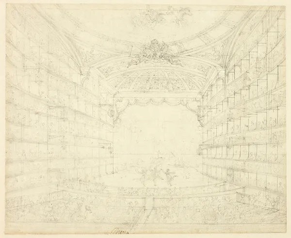 Study for Opera House, from Microcosm of London av Augustus Charles Pugin