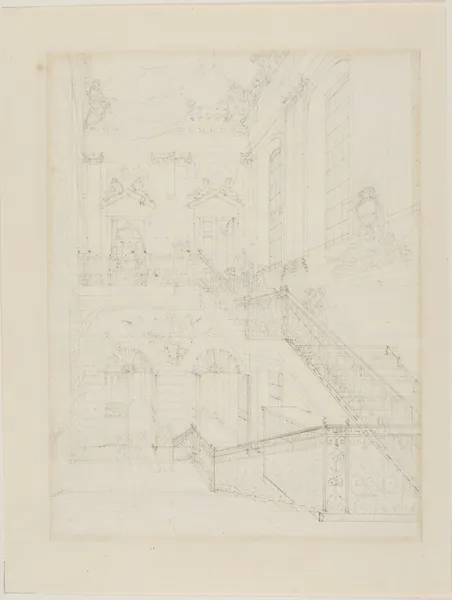Study for The Hall and Staircase, British Museum, from Microcosm of London av Augustus Charles Pugin