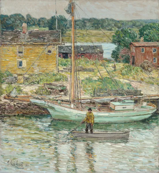 Oyster Sloop,Cos Cob av Childe Hassam