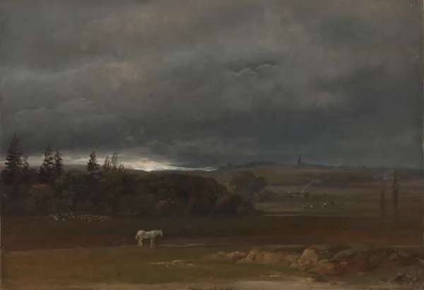 Fields near Dresden with a white Horse av Johan Christian Dahl