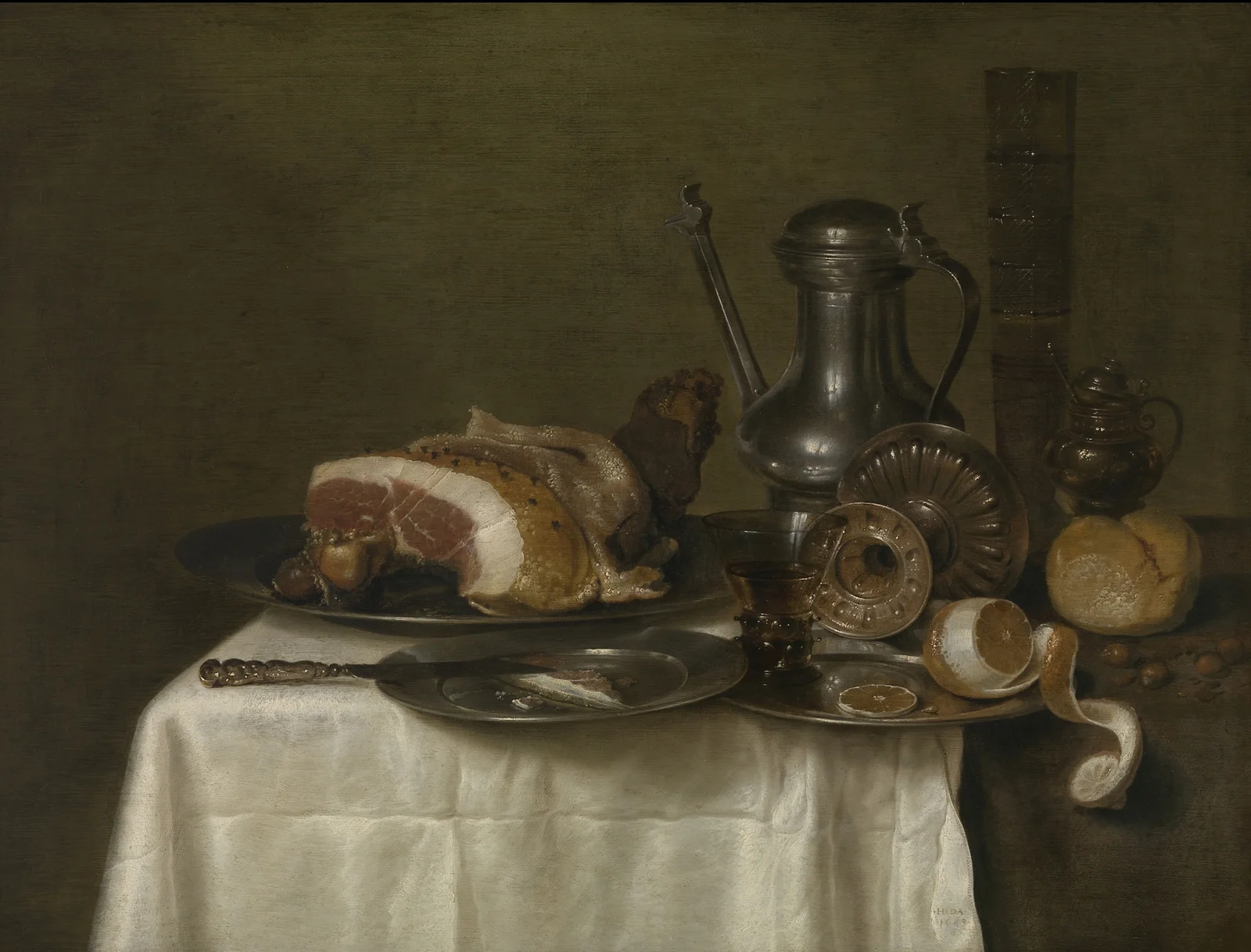 Still life with ham and bread av Willem Claesz Heda