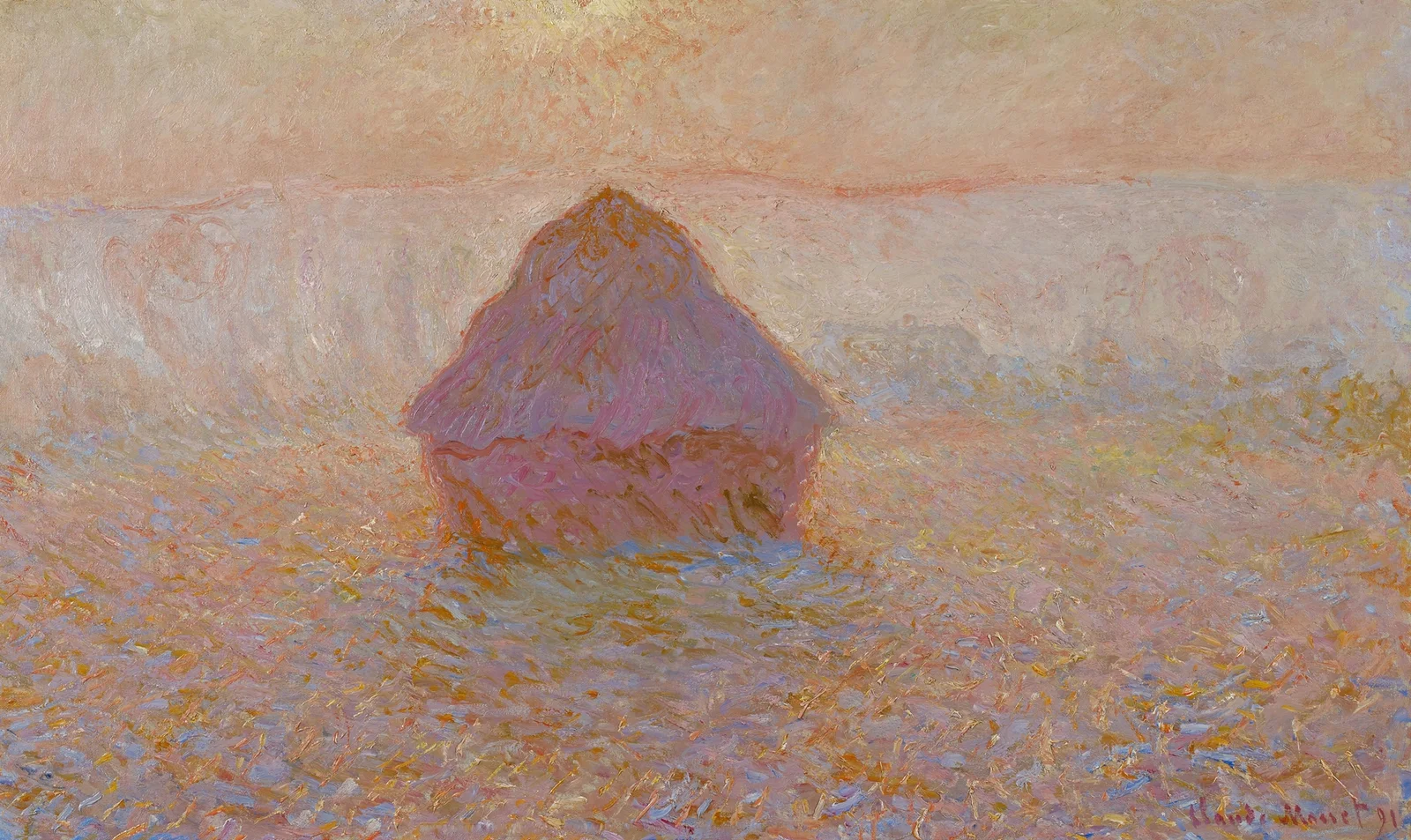 Grainstack-Sun in the Mist av Claude Monet
