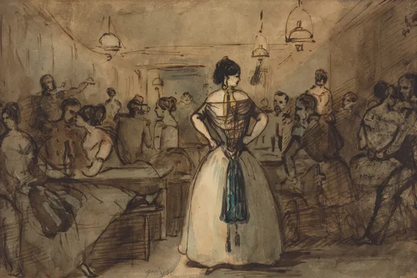 Officers And Courtesans In An Interior (19th century) av Constantin Guys