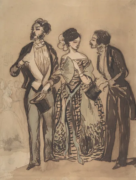 Two Gentlemen and a Lady av Constantin Guys