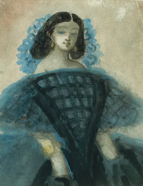 Young Woman in a Blue and Black Dress av Constantin Guys