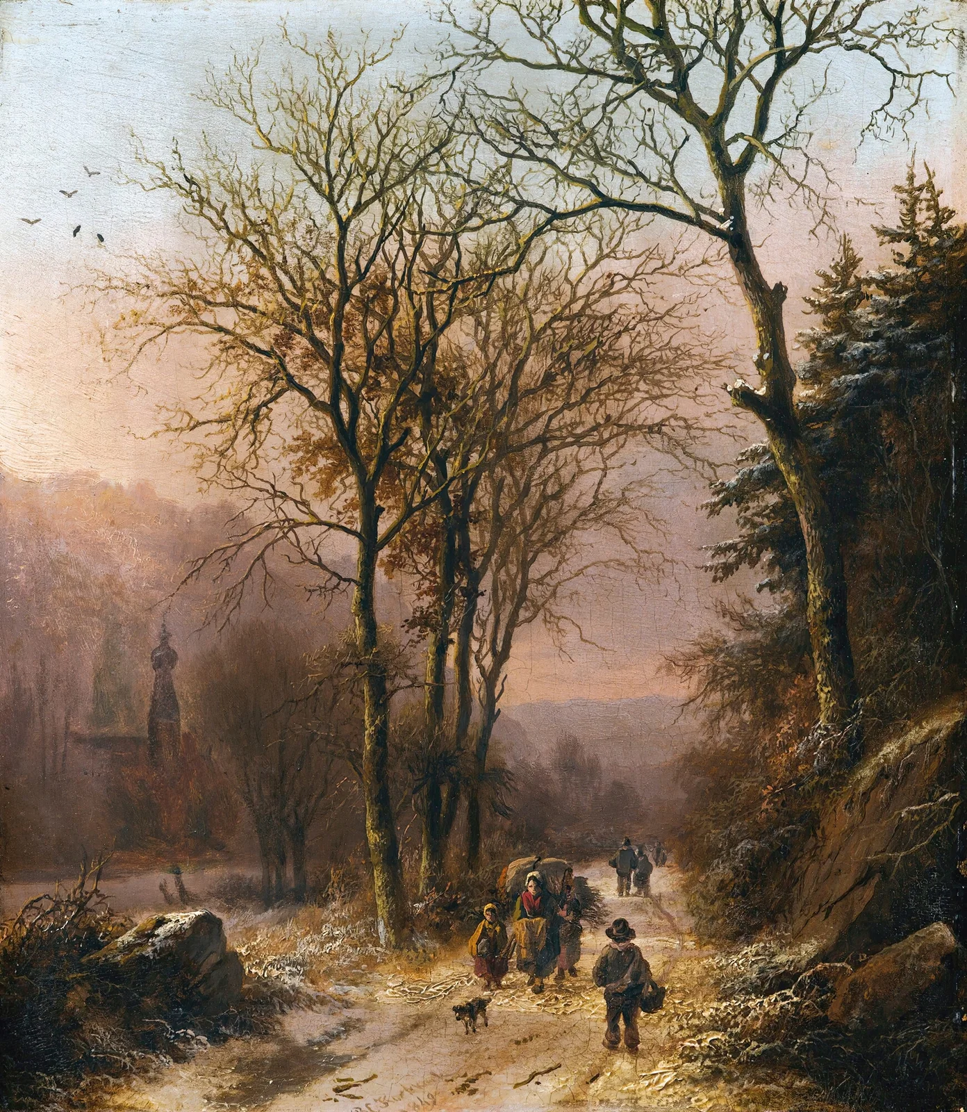 Figures on a winter road av Barend Cornelis Koekkoek