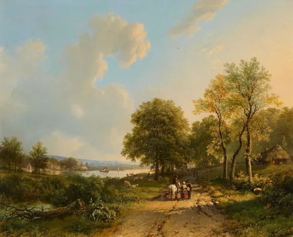 Flusslandschaft mit Reiter und Wanderern av Barend Cornelis Koekkoek