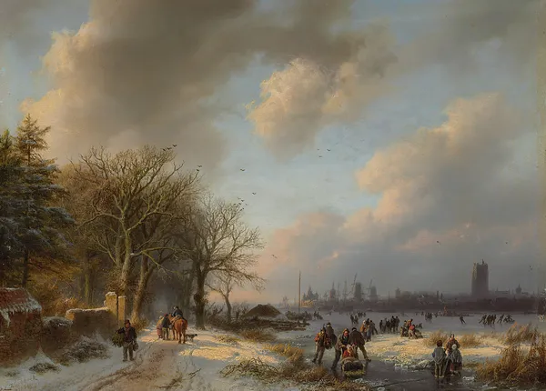 Skaters On A Waterway With A Koek-En-Zopie Beyond av Barend Cornelis Koekkoek