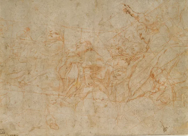 Detail study for the cupola fresco depicting the Assumption of the Virgin in the cathedral of Parma av Correggio