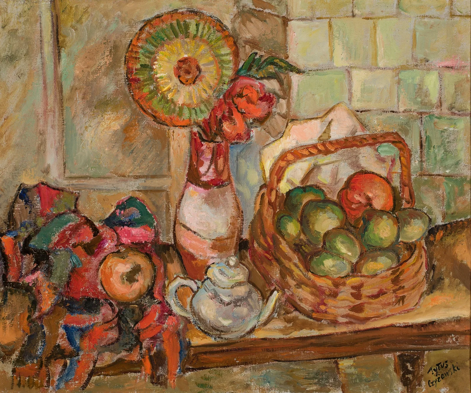 Still life with a basket av Tytus Czyżewski