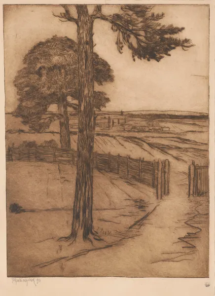 Pines against the background of rural landscape av Feliks Jabłczyński
