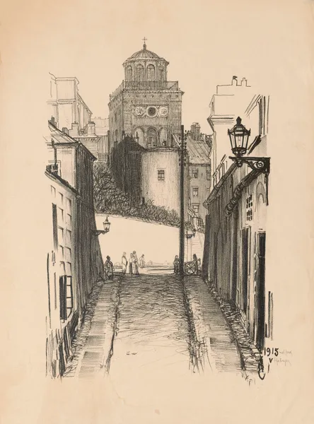 View of a Bernardine tower from Żródłowa Street av Feliks Jabłczyński