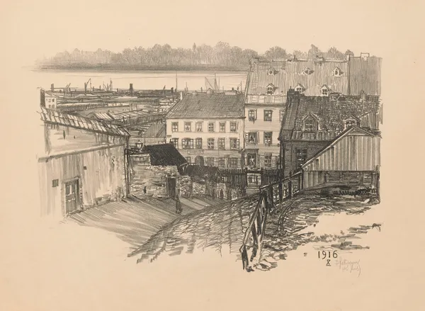 View of Powiśle from Celna Street av Feliks Jabłczyński