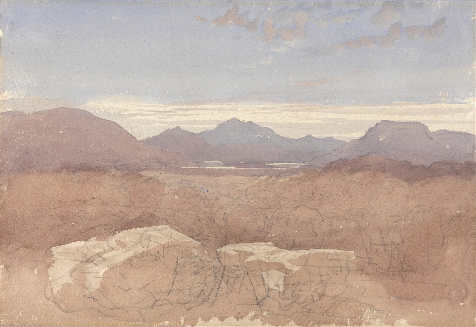 A Mountainous View, North Wales av David Cox