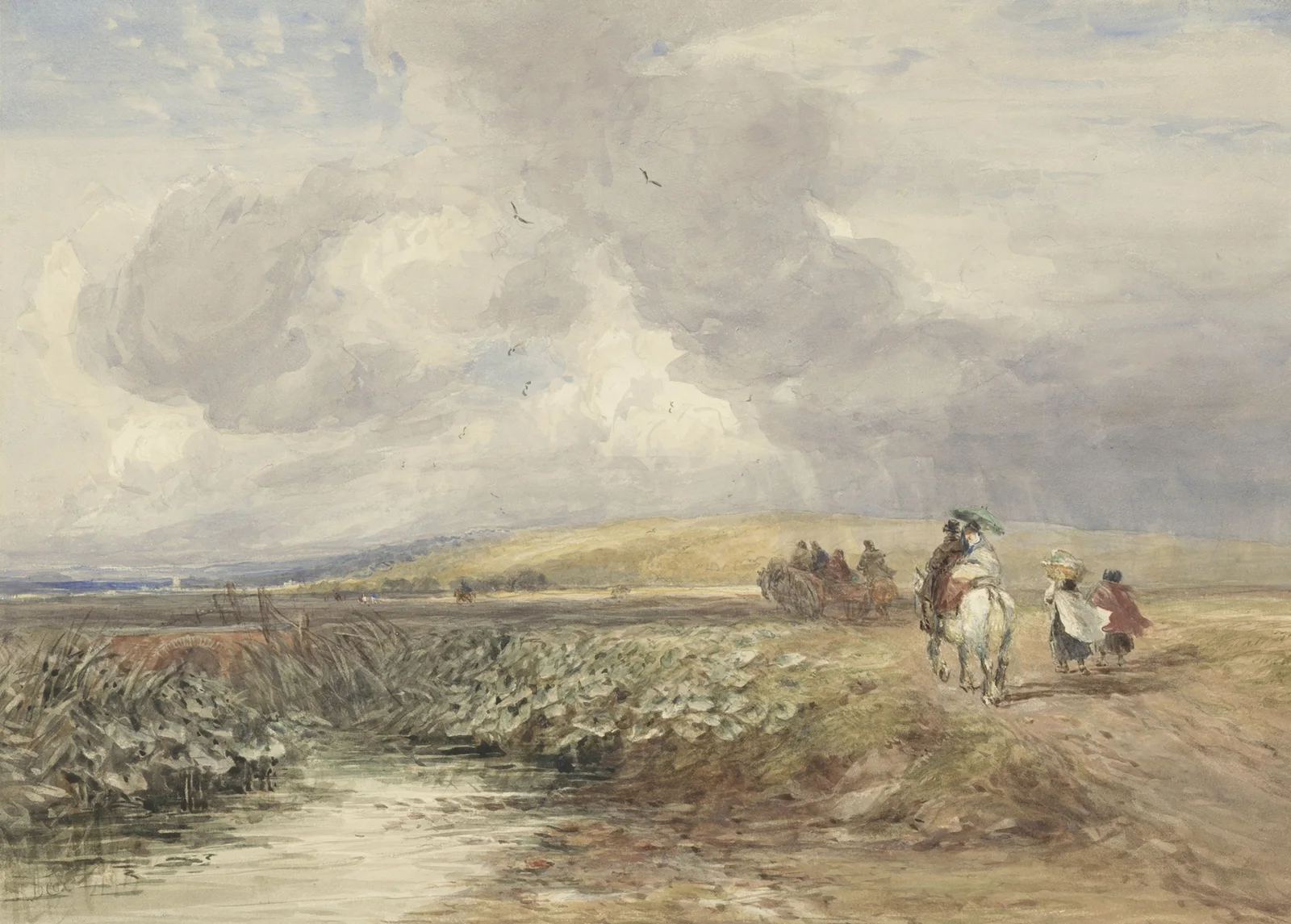 Landschap met reizigers av David Cox