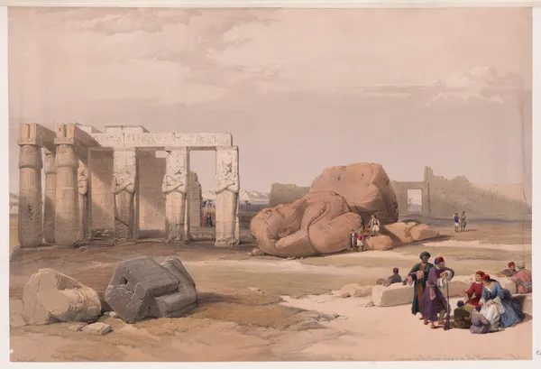 Fragment of the Great Colossi at the Memnonium, Thebes. av David Roberts
