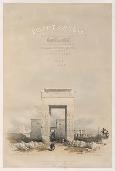 Great gateway leading to the Temple of Karnac [Karnak], Thebes. [Title vignette, vol. 2] av David Roberts