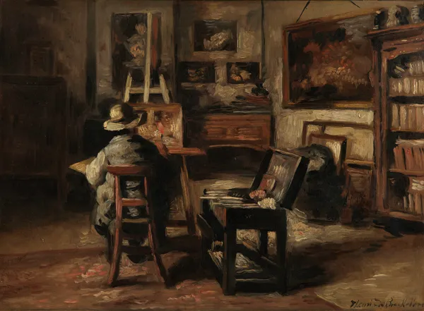 The Studio of Ferdinand De Braekeleer I, Father of the Painter av Henri de Braekeleer