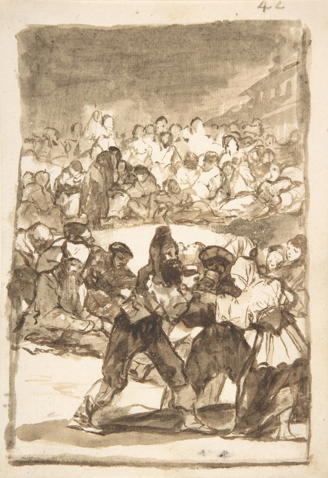 A crowd forming a circle av Francisco de Goya