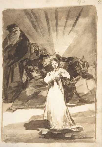 A radiant female figure beset by dark spirits av Francisco de Goya
