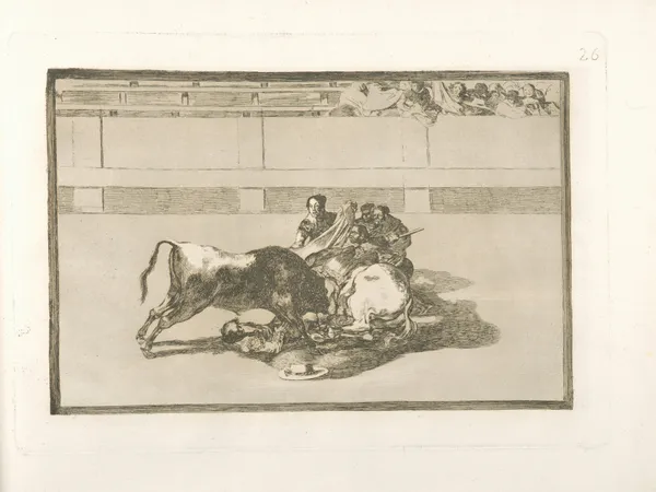 Caida de un picador de su caballo debajo del toro av Francisco de Goya