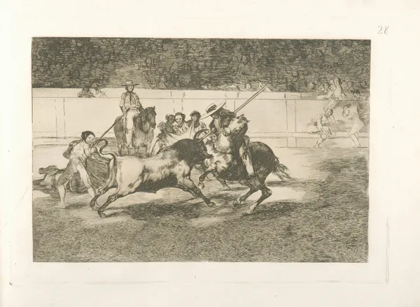 El esforzado Rendon picando un toro, de cuya suerte murió en la plaza de Madrid av Francisco de Goya