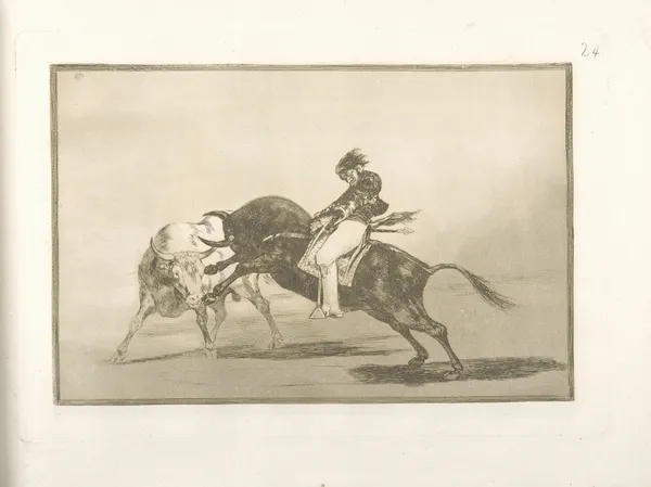 El mismo Ceballos montado sobre otro toro quiebra rejones en la plaza de Madrid av Francisco de Goya