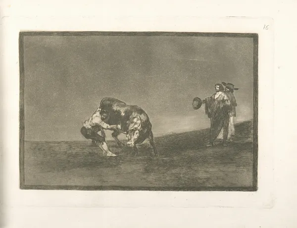 El mismo vuelca un toro en la plaza de Madrid av Francisco de Goya