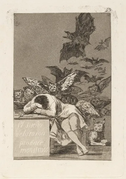 El sueño de la razon produce monstruos. (The sleep of reason produces monsters.) av Francisco de Goya