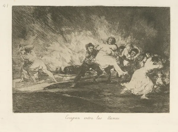 Escapan entre las llamas av Francisco de Goya