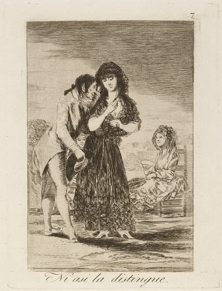 Ni asi la distingue. (Even thus he cannot make her out.) av Francisco de Goya