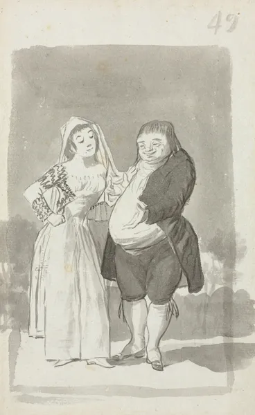 Prostitute Soliciting a Fat, Ugly Man (recto) av Francisco de Goya