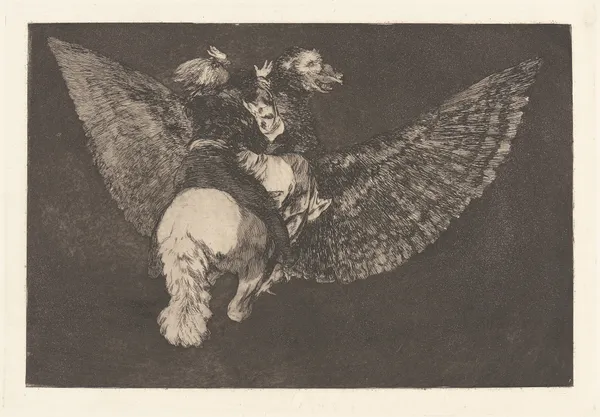 Renounce the Friend Who Covers You with His Beak [Flying Folly] (Reniego al Amigo Que Cubre con las Alas y Muerde con el Pico [Disparate Volante]) av Francisco de Goya