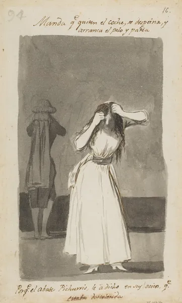 Woman throwing a tantrum and pulling her hair av Francisco de Goya